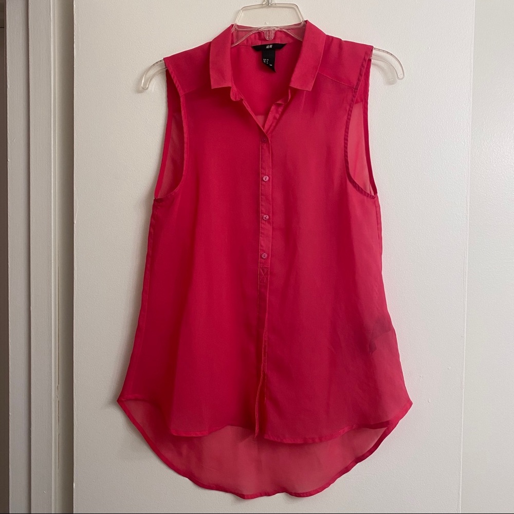 H&M Pink Sheer Sleeveless Button Down